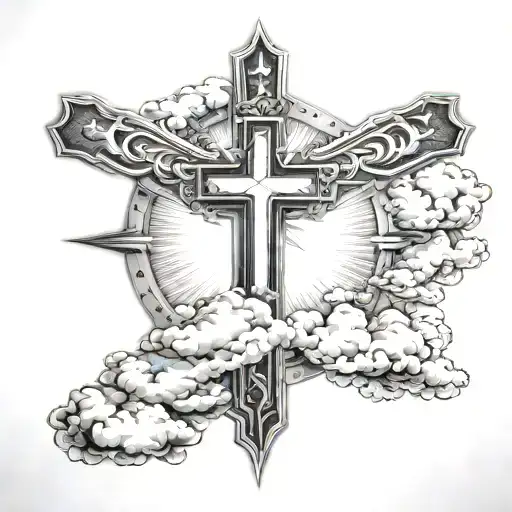 Christian Cross With Clouds And Rays