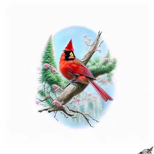 Northern Cardinal And Tufted Titmouse