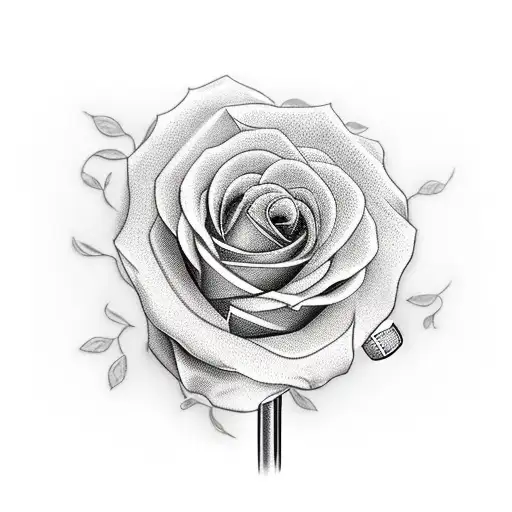 A Realistic Depiction Of A Microphone With Roses And Music Notes