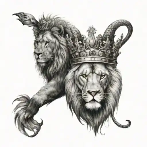Pisces And Lion Wearing A Crown
