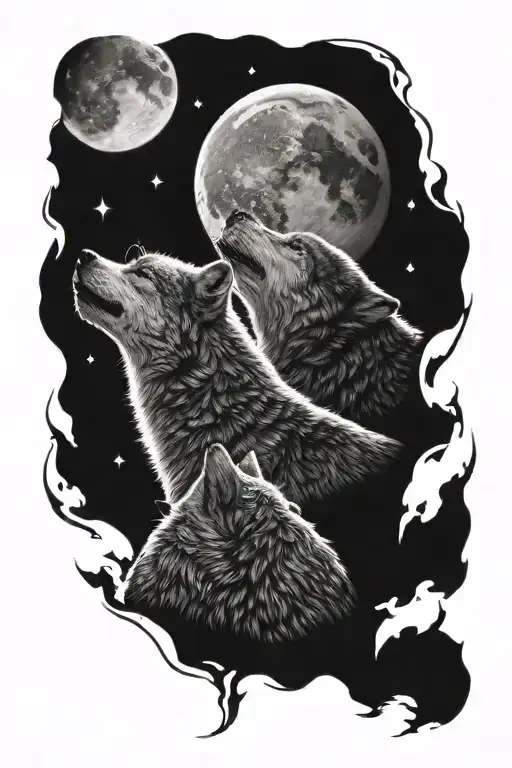 Big Wolf And Little Wolf Howling At The Moon