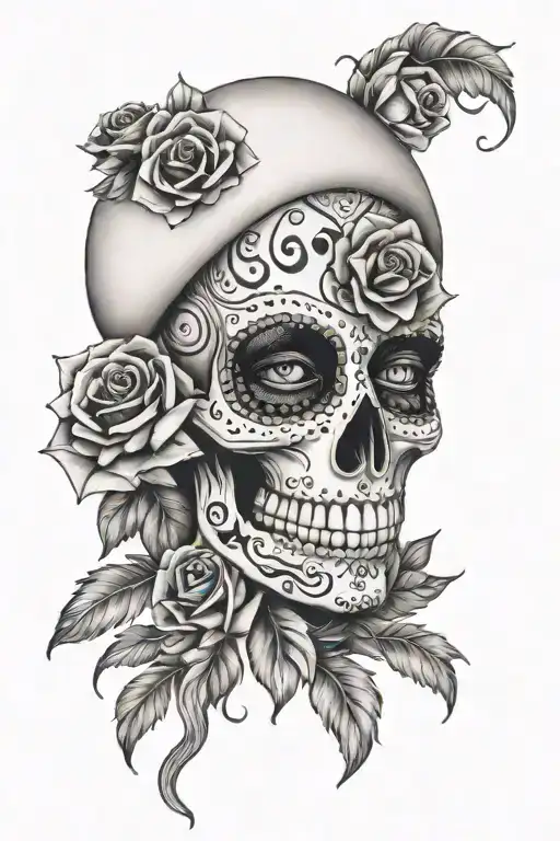 Day Of The Dead Female But Half Skull Wearing