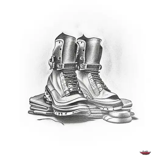 A Cardinal Perched On A Hiking Boot With A Scenic Mountain Backdrop