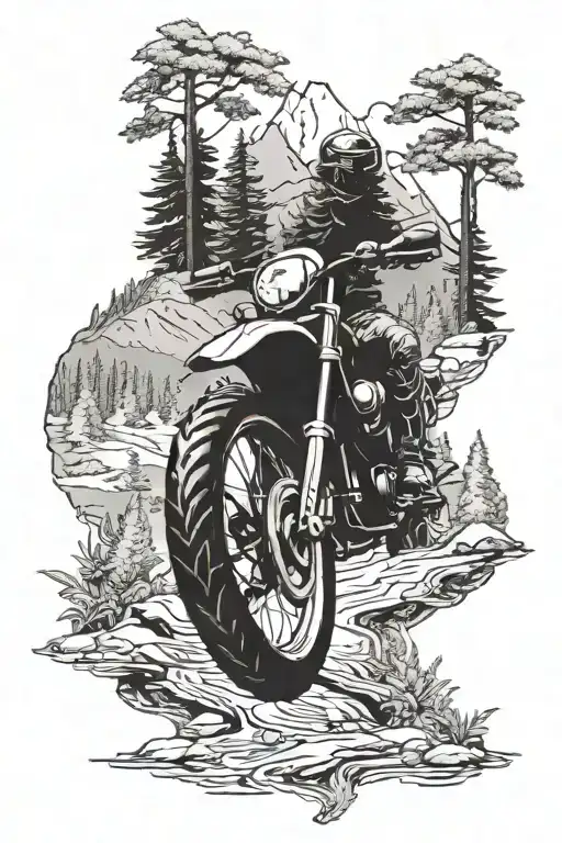Mountain Motorcycle Adventure Forest Scene
