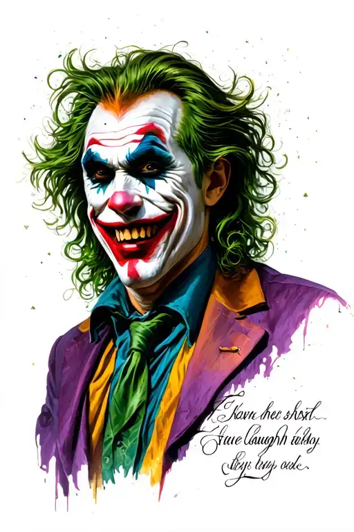 Joker Smiling With The Written Laugh Around Him