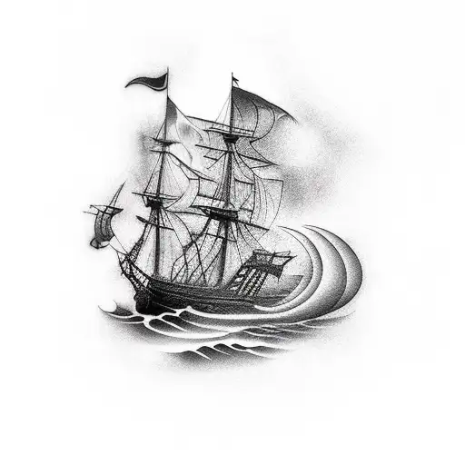 Old Spanish Ship On Fire