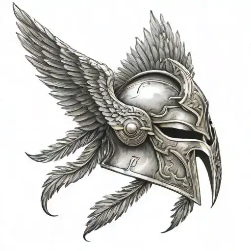 Spartan Helmet With Phoenix Wings Spread
