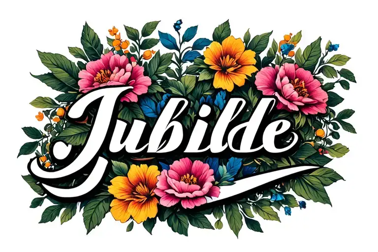 Jubilee In Script Font With Having Flowers On Each Side
