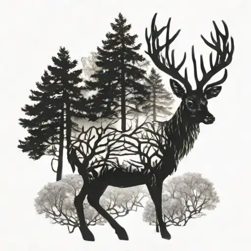 A Deer Silhouette Filled With Trees And Branches In It's Body