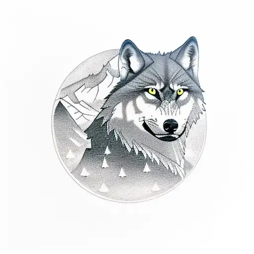 A Silhouette Of A Lone Wolf Standing On A Mountain Peak Under A Full Moon