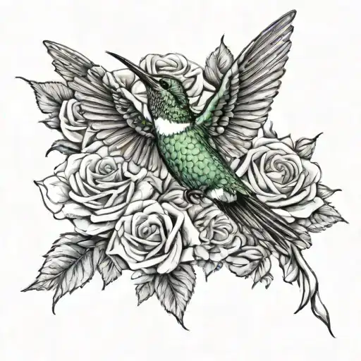 Hummingbird Surrounded By Roses With A Breast Cancer Ribbon