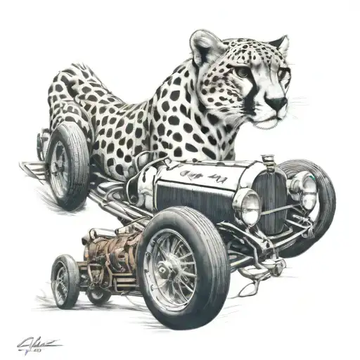 A Realistic Portrait Of A Cheetah Driving A Vintage Race Car