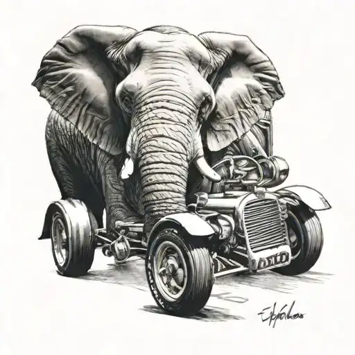 A Realistic Portrait Of An Elephant Driving A Race Car