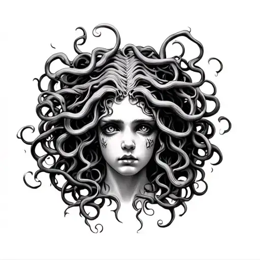 Medusa With 3 Black Eyes Surrounded