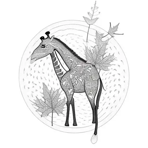 A Giraffe Playing A Guitar Surrounded By Autumn Leaves