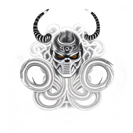 Black Thunder Clouds With A Serpent And Warrior Fighting