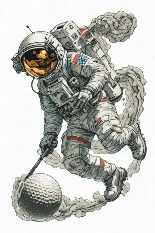 Astronaut Playing Golf In Space Surrounded