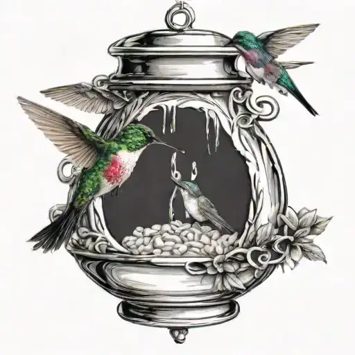 Hummingbird Feeding From A Feeder That Looks Like An Infinity Symbol