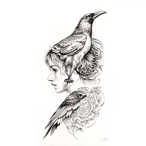 A Woman With A Raven On Her Shoulder