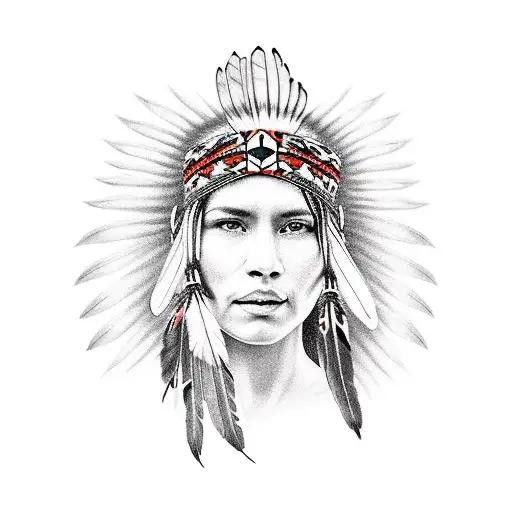 Native American Woman With Eagle Wings As Hair