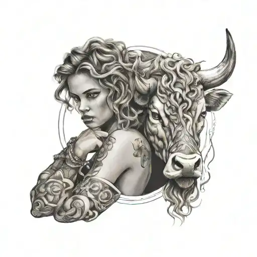 Dominating Girl With Wavy Hair Holding A Taurus Bull
