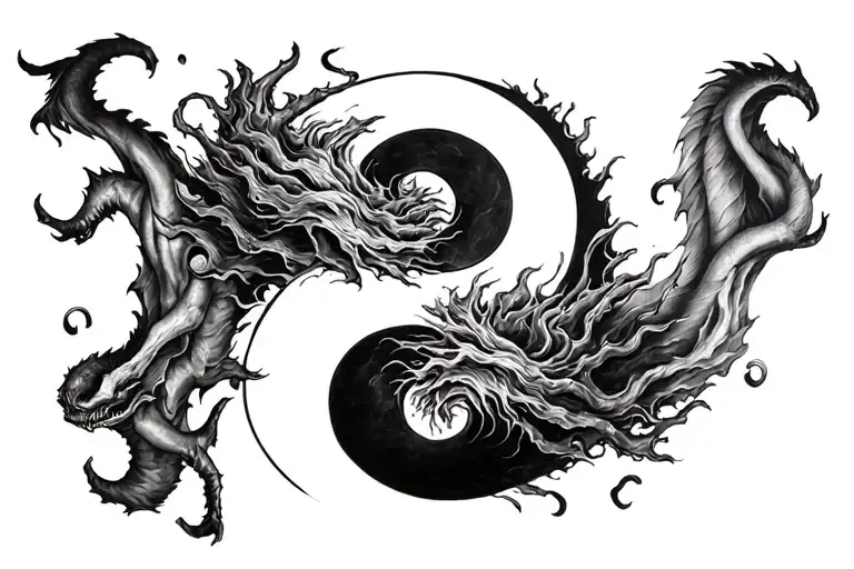 Yin Yang With Demon And Falling Angle