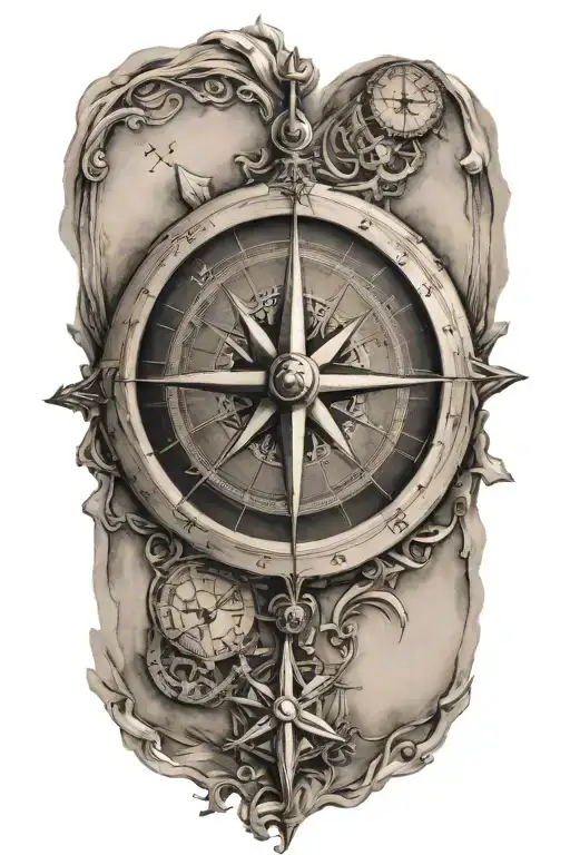 Nautical Compass Surrounded By An Air Plain