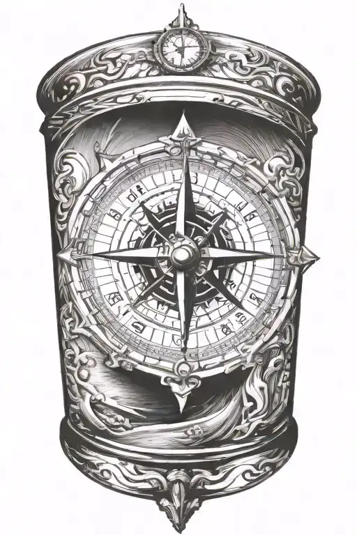 Nautical Compass Surrounded By A Hour Glass