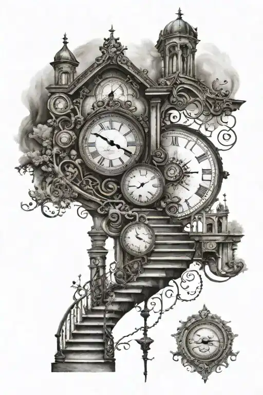 Clock And Stairs And Eye