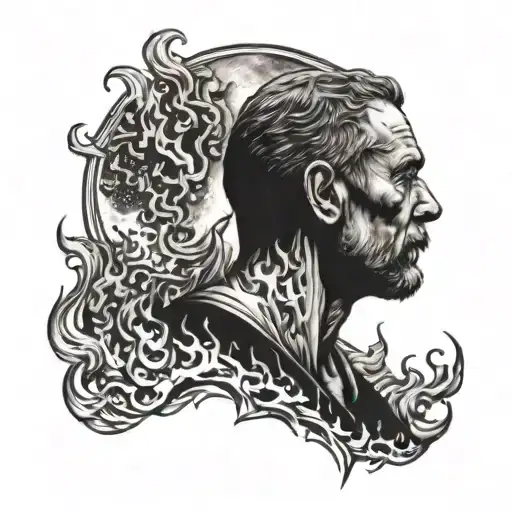 Man With Flames Behind And A Moon