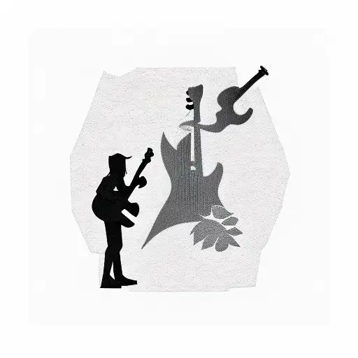 A Silhouette Of A Person With A Guitar Standing On A Pile Of Protest Signs