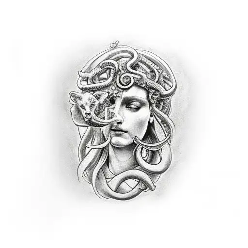 Leg Tattoo Sleeve With Greek Gods And Godesses And A Medusa Head