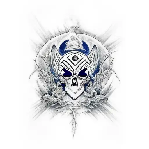 Death Surrounded By A Scary Black Raven And Beautiful Blue Eyed Wolf