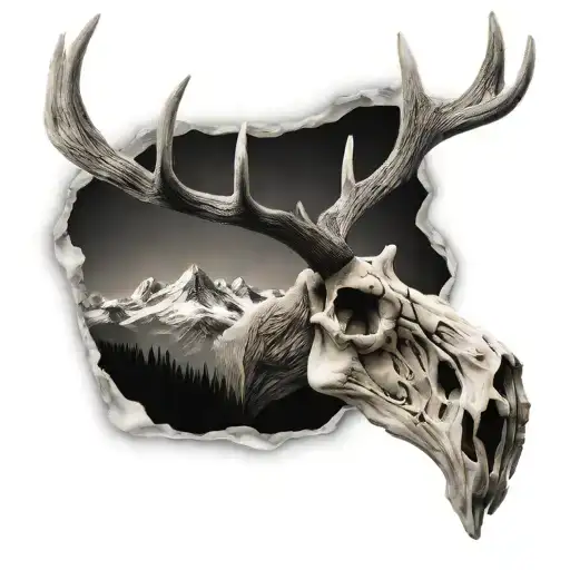 Elk Skull With Mountains