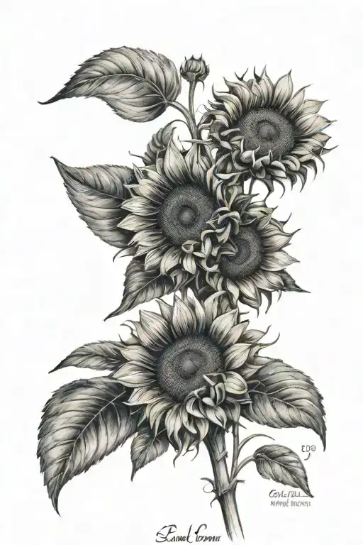 Sunflower And 5 Names Written