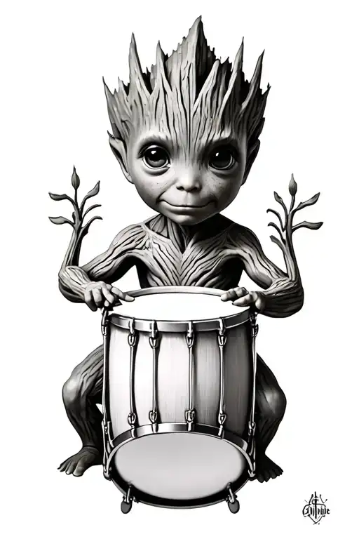 Baby Groot Playing A Drum