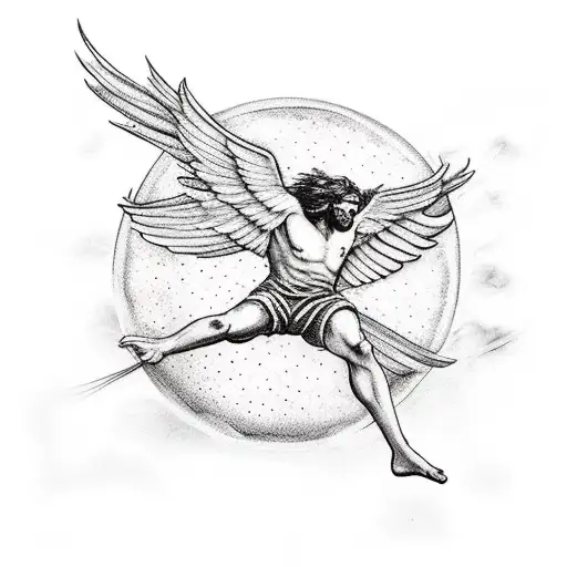 Icarus Falling From The Sky With The Sub Shining On His Wax Wings