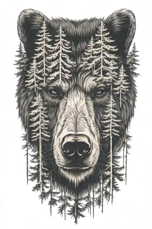 Bear Head With Trees