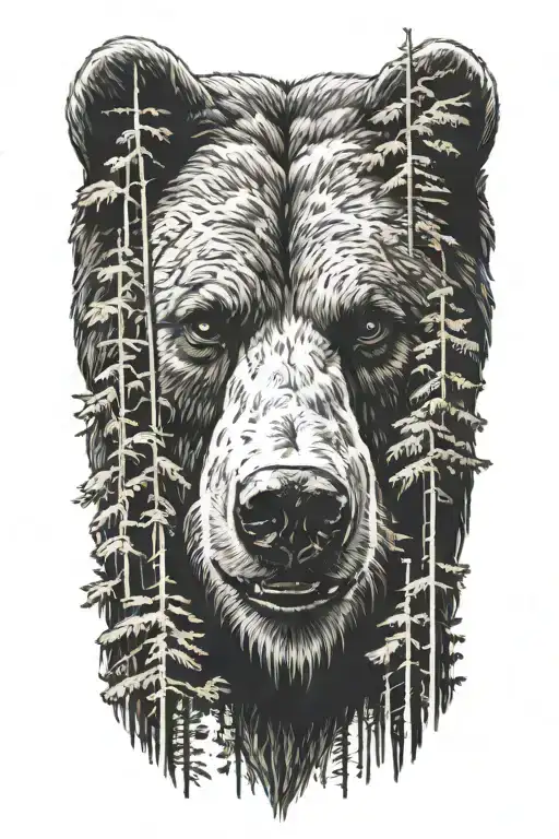 Bear Head Behind Trees