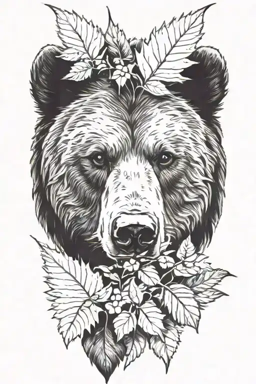 Bear Head Behind Leaves