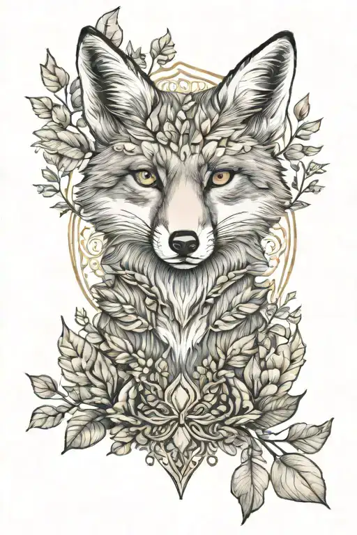 Fox With Gold Eyes With Leaves
