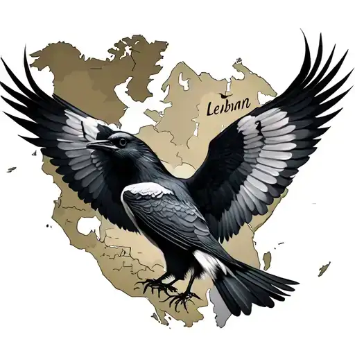 A Bird With His Wings Spread Black And Grey With In The Background The Map Of Leban