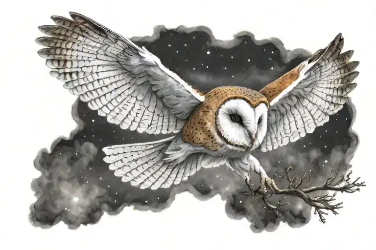 Barn Owl Flying Night Sky