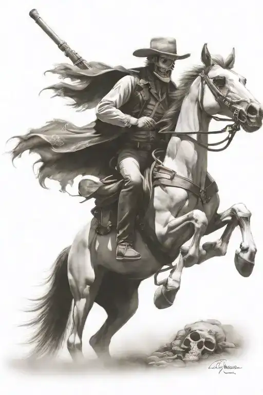 Skelton Cowboy Riding A Skeleton Horse