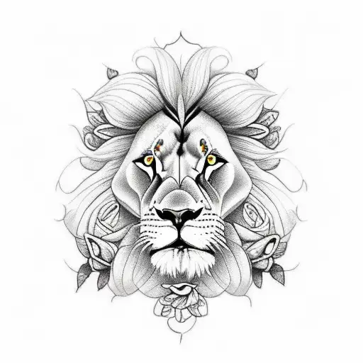 Lion With Rose And Butterfly Sleeve