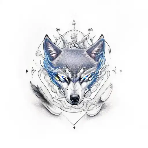 Cauldron Surrounded By A Raven And Blue Eyed Wolf