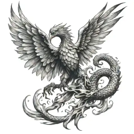 Phoenix Bird With Dragon Going Around It