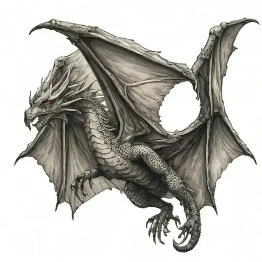 A Dragon Flying With Open Wings With Large Wings And Thin Body