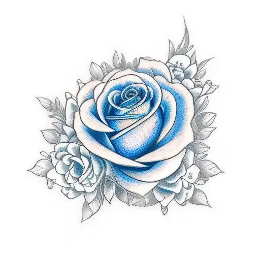 Blue Rose With A Rabbit And Crescent Moon