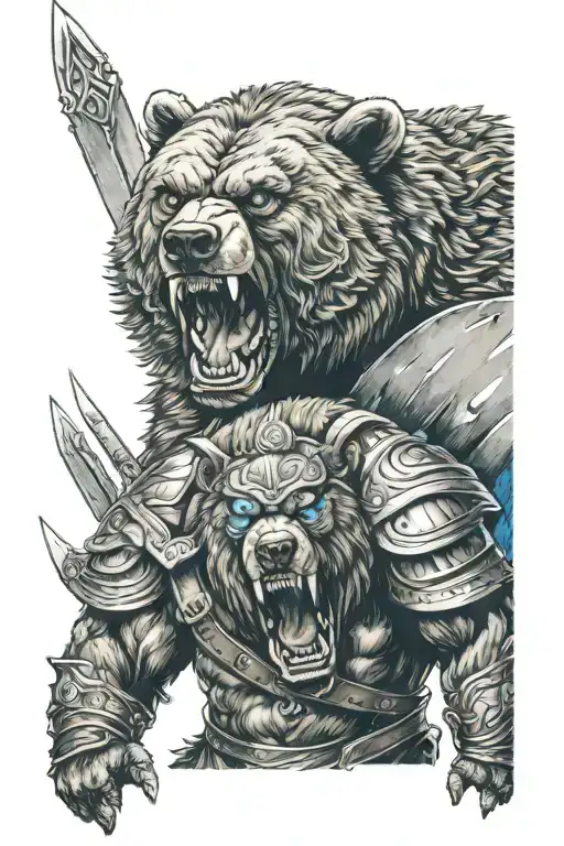 Angry Bear & Spartan Warrior Blue Eyes Looking